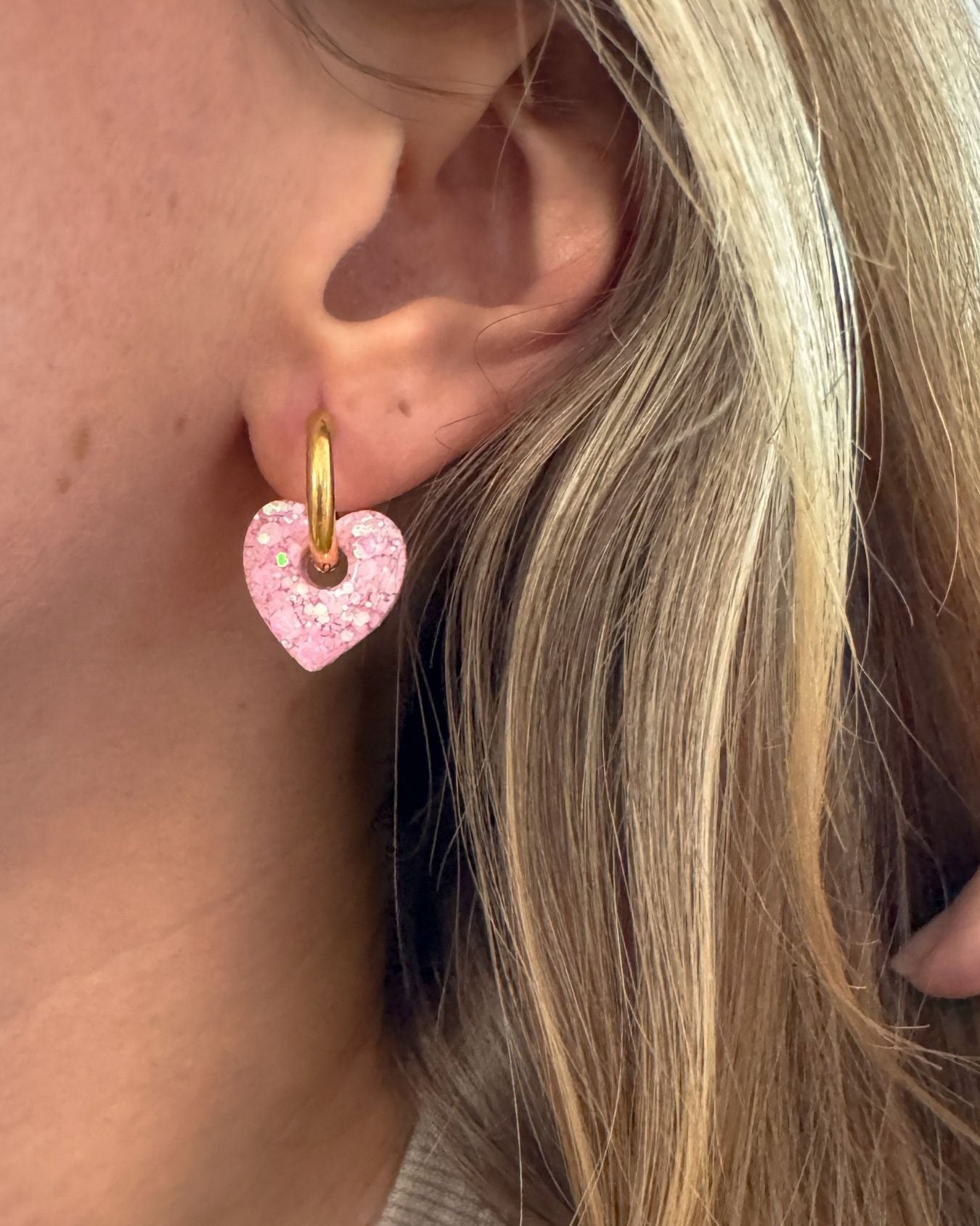 Mini créoles Coeur - bubble gum