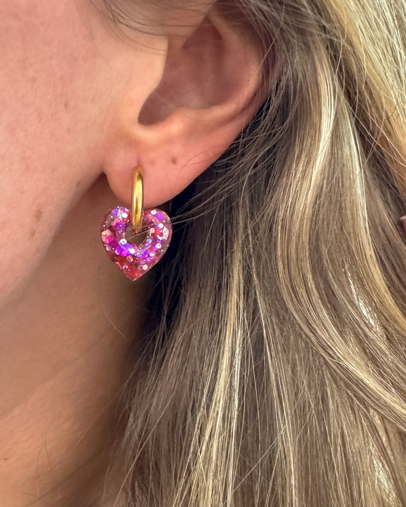 Mini créoles Coeur - fuchsia