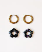 Mini créoles fleurs Hibiscus - black onyx