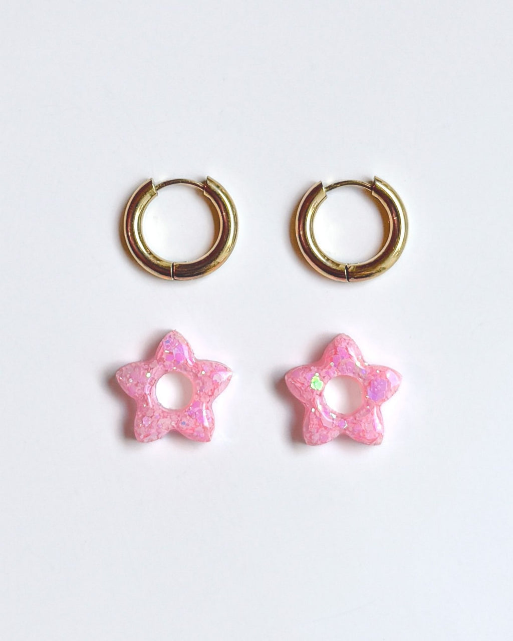 Mini créoles fleurs Tiare - bubble gum