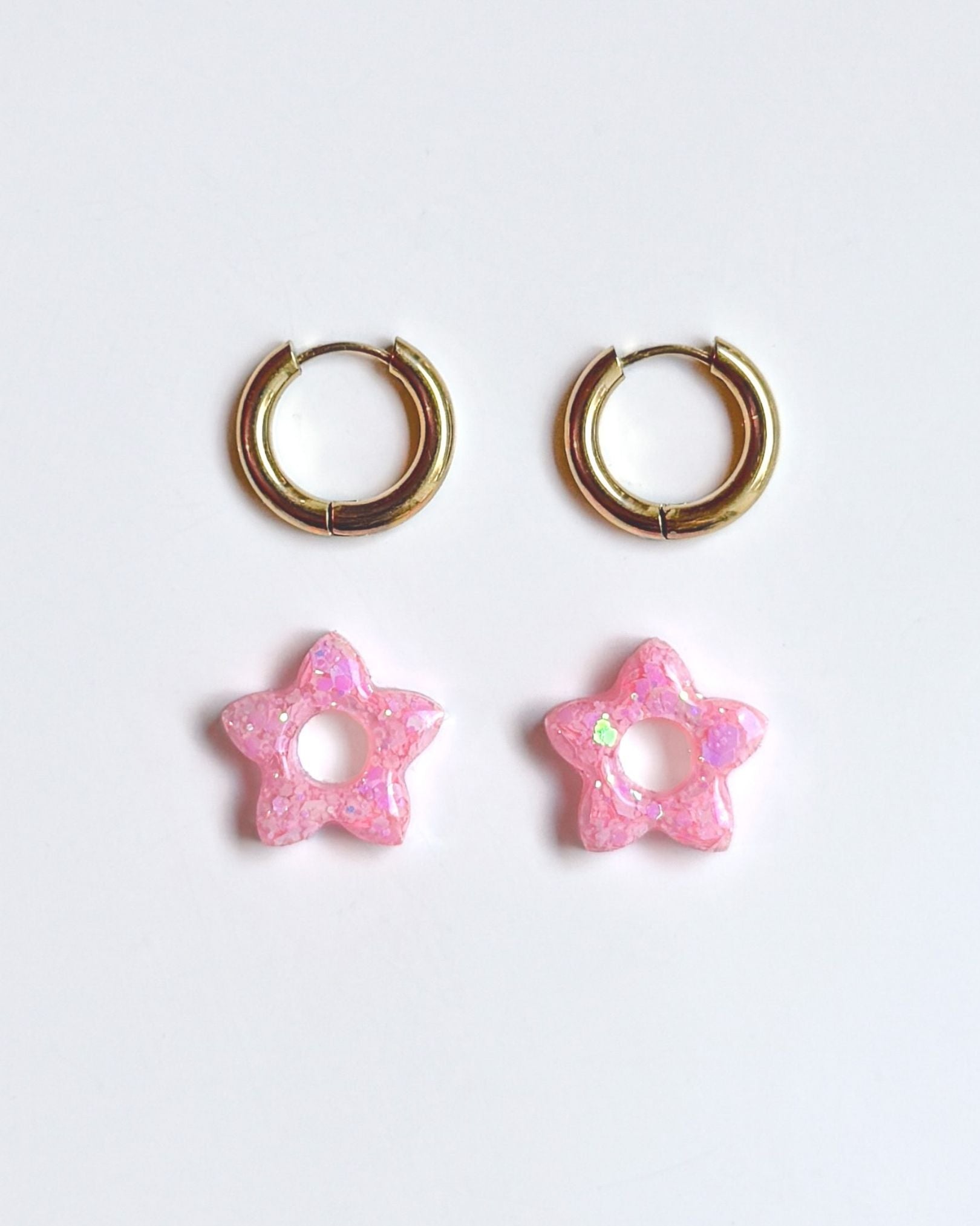Mini créoles fleurs Tiare - bubble gum