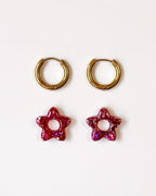 Mini créoles fleurs Tiare - fuchsia