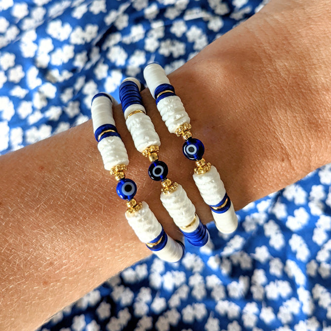 Bracelet Santorin (oeil bleu) - blanc ou bleu roi