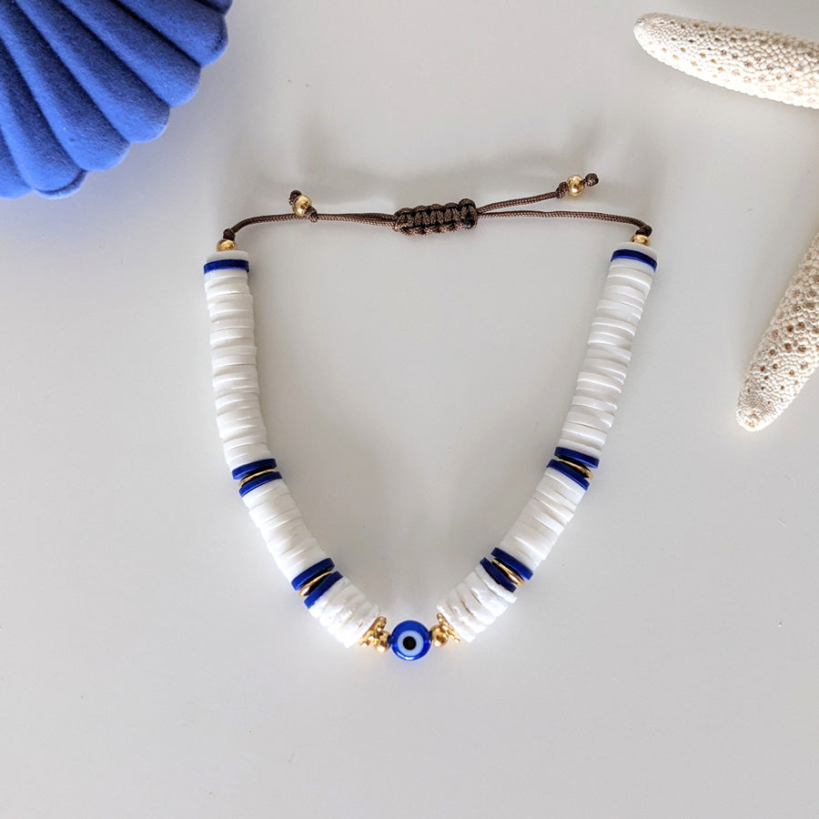 Bracelet Santorin (oeil bleu) - blanc ou bleu roi
