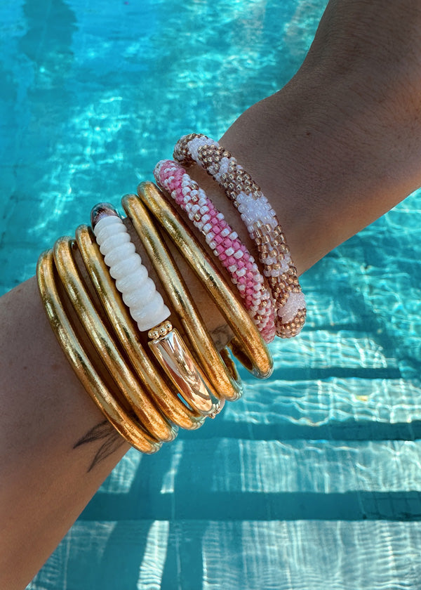 Bracelet népalais #37 (blanc et doré)