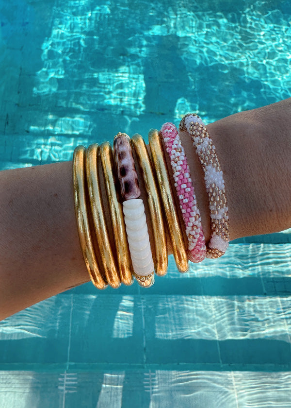 Bracelet népalais #37 (blanc et doré)