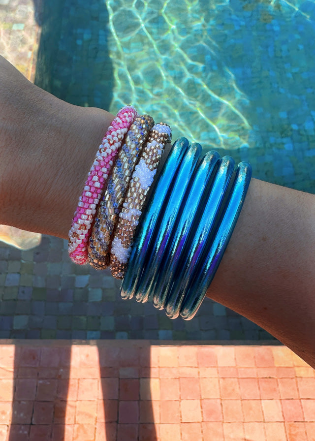 Bracelet népalais #36 (rose, blanc et doré)