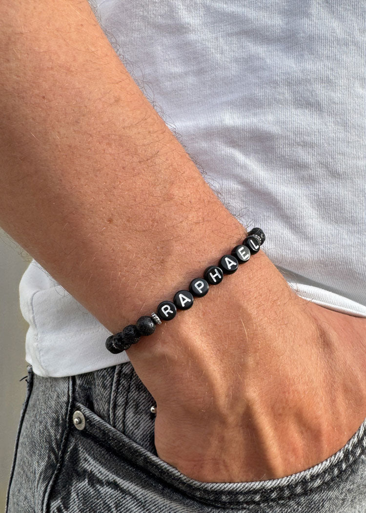 Bracelet Little Words for men - pierre de lave (à personnaliser)