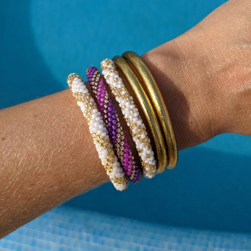 Bracelet népalais #6 (blanc et doré)