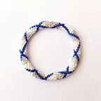 Bracelet népalais #22 (blanc, bleu et argenté)