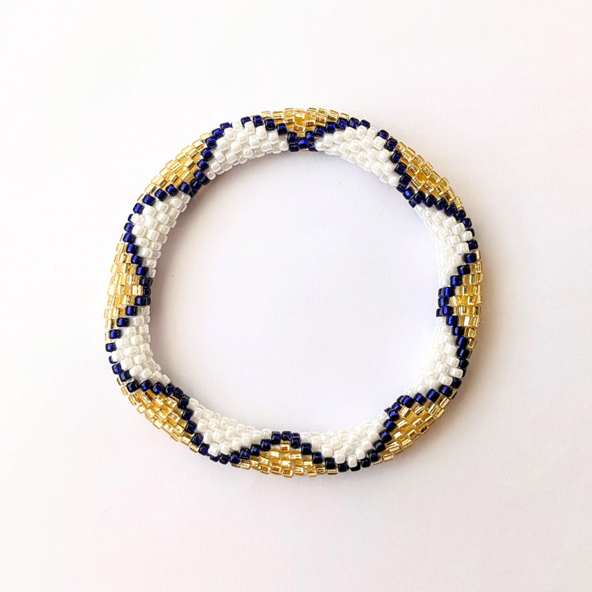 Bracelet népalais #19 (blanc, bleu et doré)