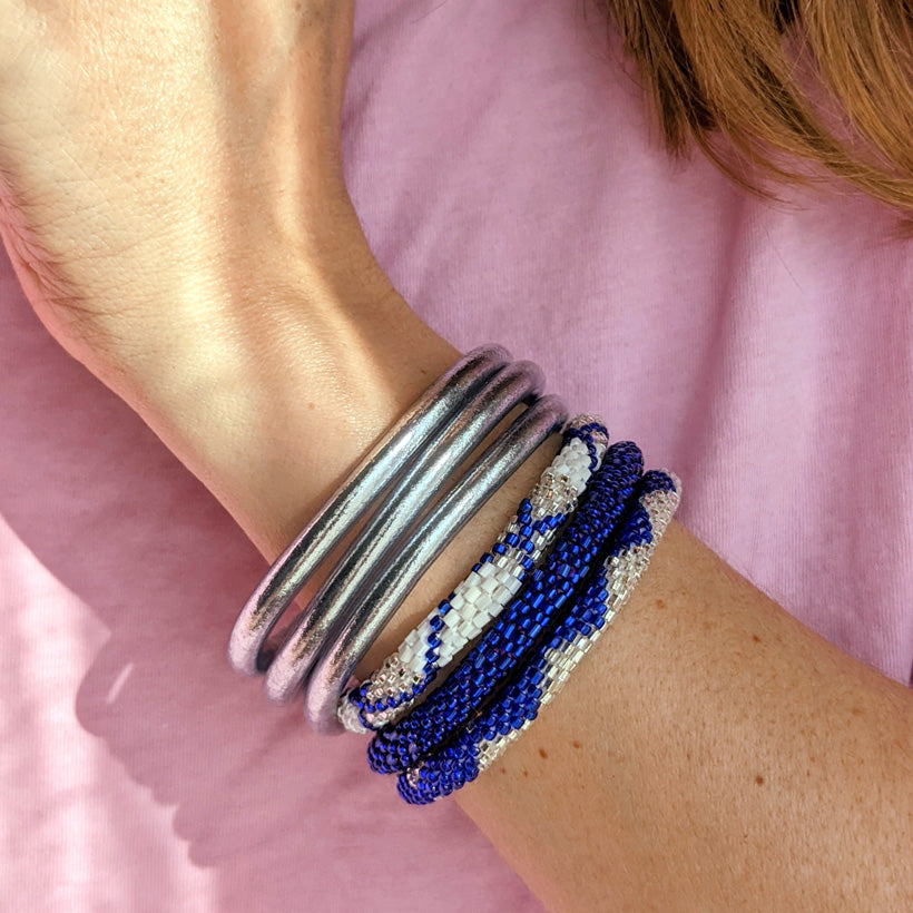 Bracelet népalais #20 (bleu et argenté)
