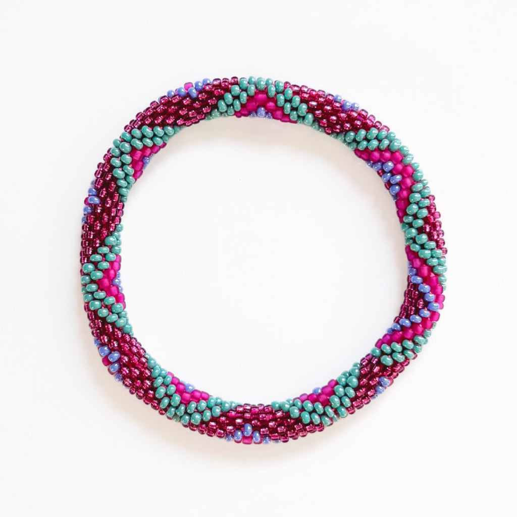Bracelet népalais #102 (rose et vert)