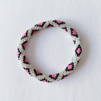 Bracelet népalais #16 (argent, noir et rose)