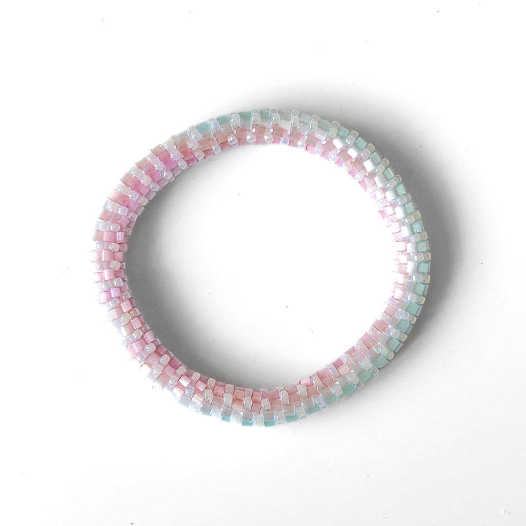 Bracelet népalais #49 (rose et bleu pastel)