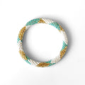 Bracelet népalais #52 (blanc, doré et vert eau)