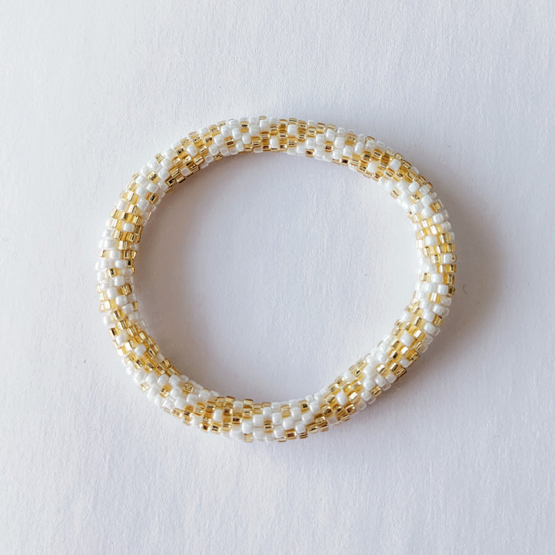 Bracelet népalais #6 (blanc et doré)
