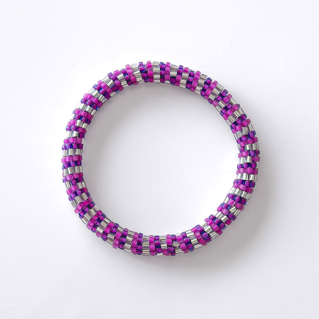 Bracelet népalais #68 (rose, violet et argenté)