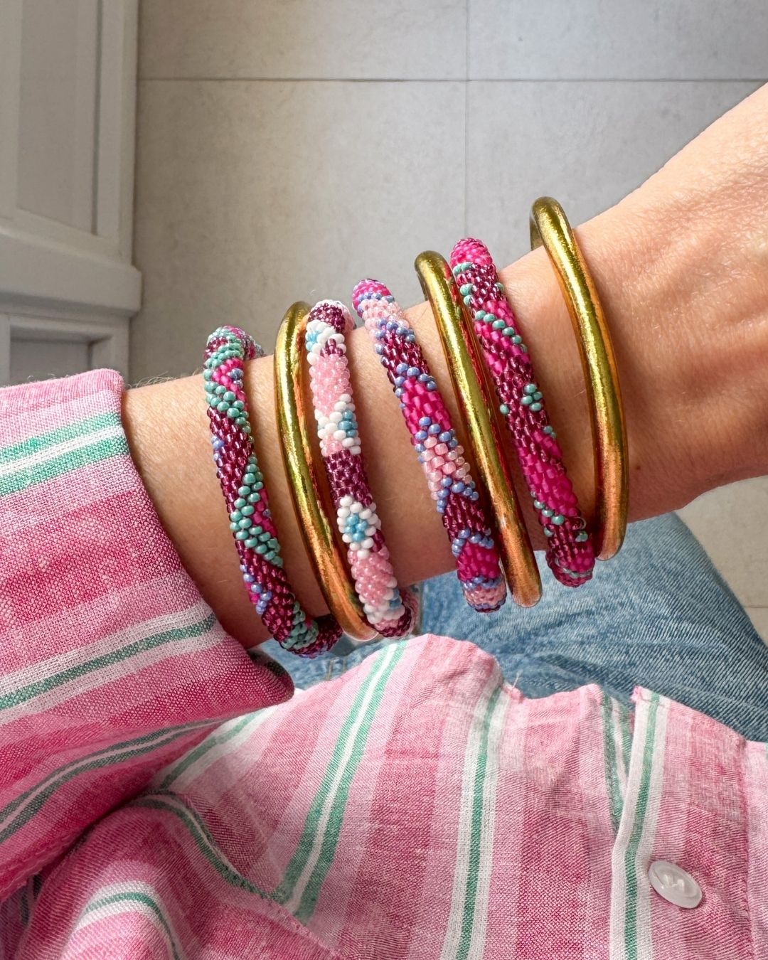 Bracelet népalais #81 (rose et violet)