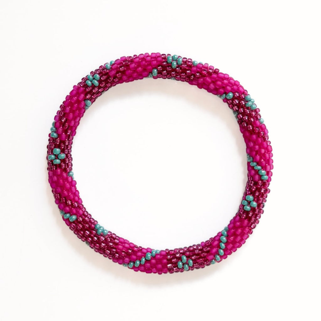 Bracelet népalais #83 (rose et vert)