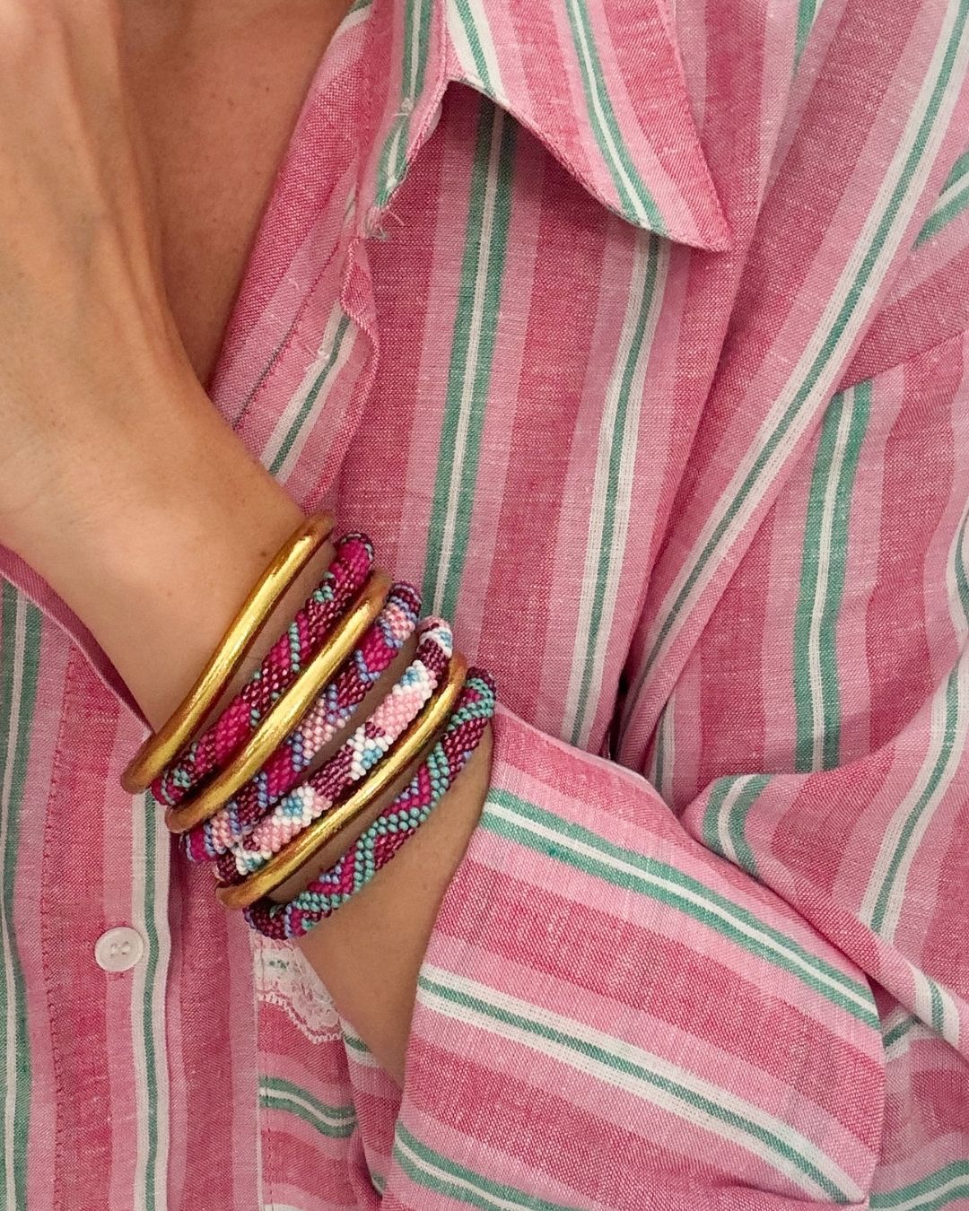 Bracelet népalais #83 (rose et vert)