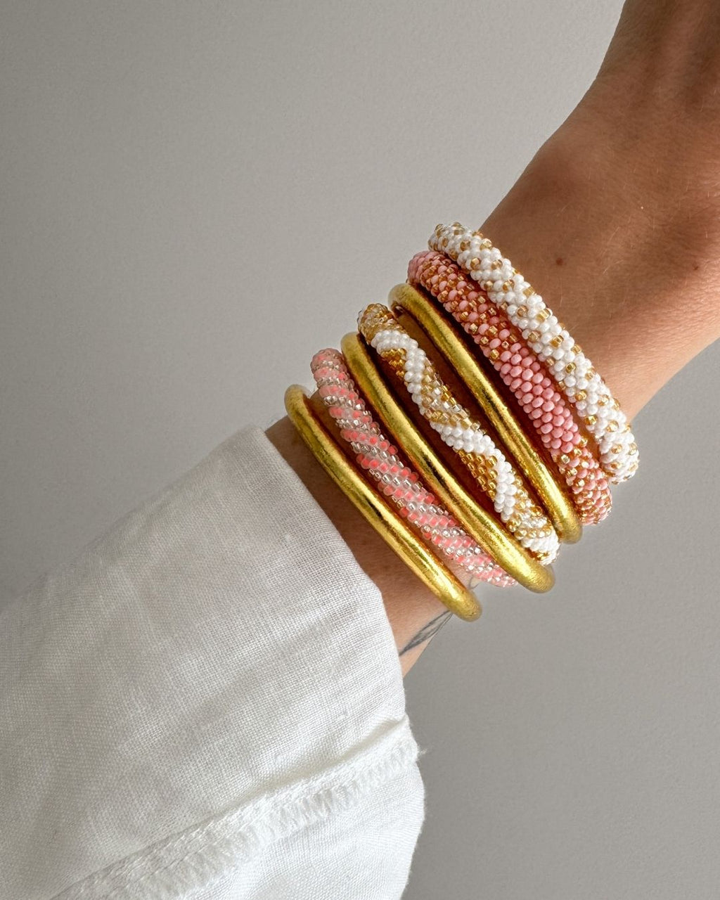 Bracelet népalais #84 (rose et argenté)