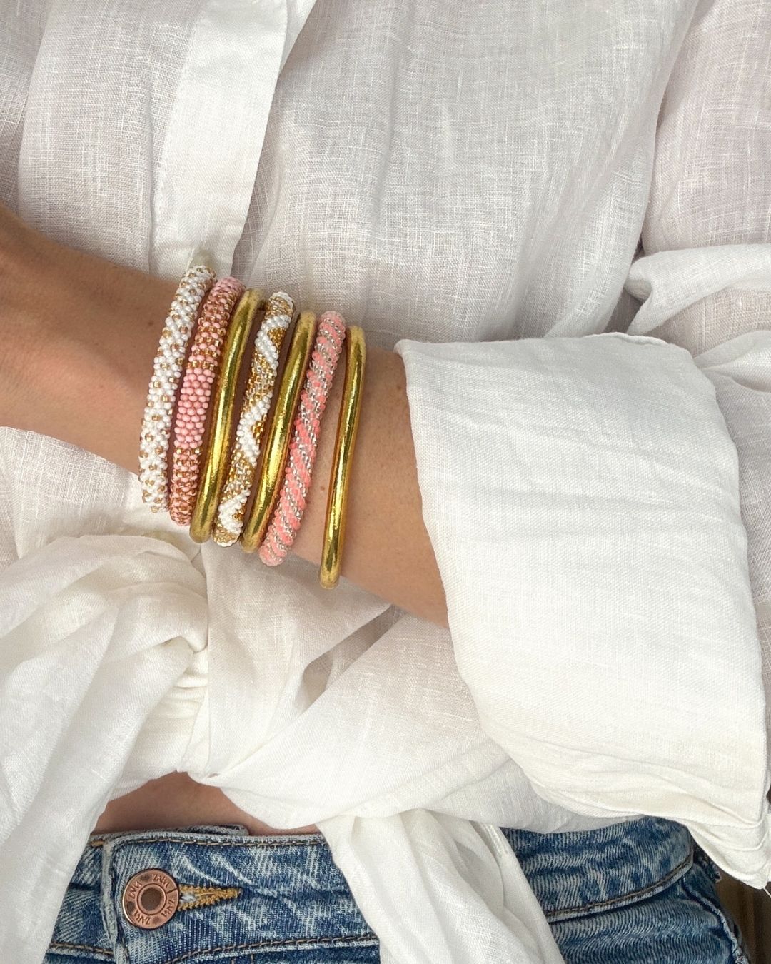 Bracelet népalais #85 (rose et doré)