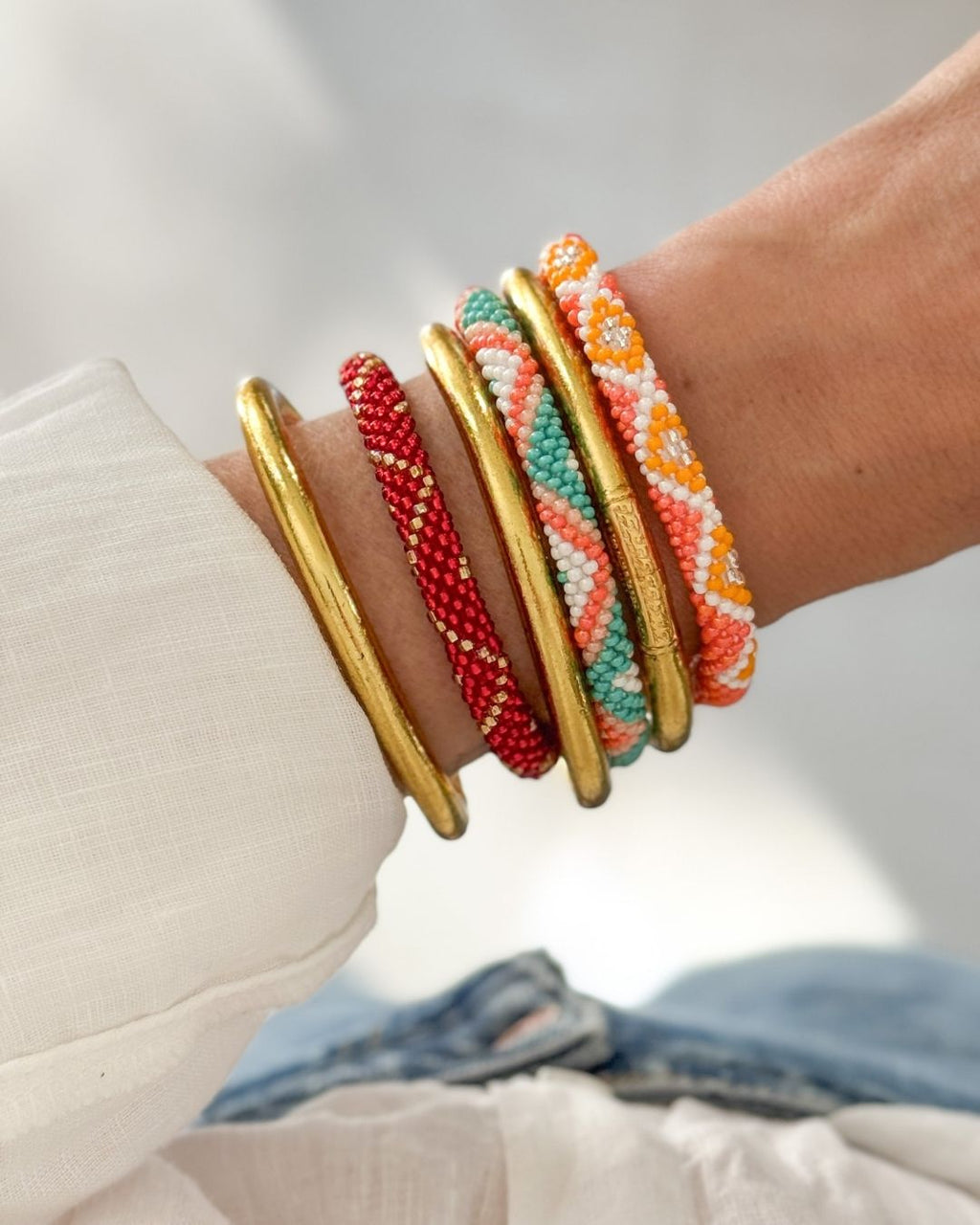 Bracelet népalais #89 (orange et blanc)