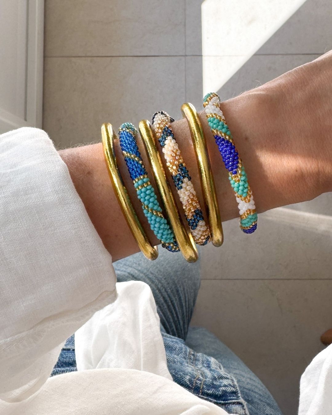 Bracelet népalais #94 (bleu et doré)