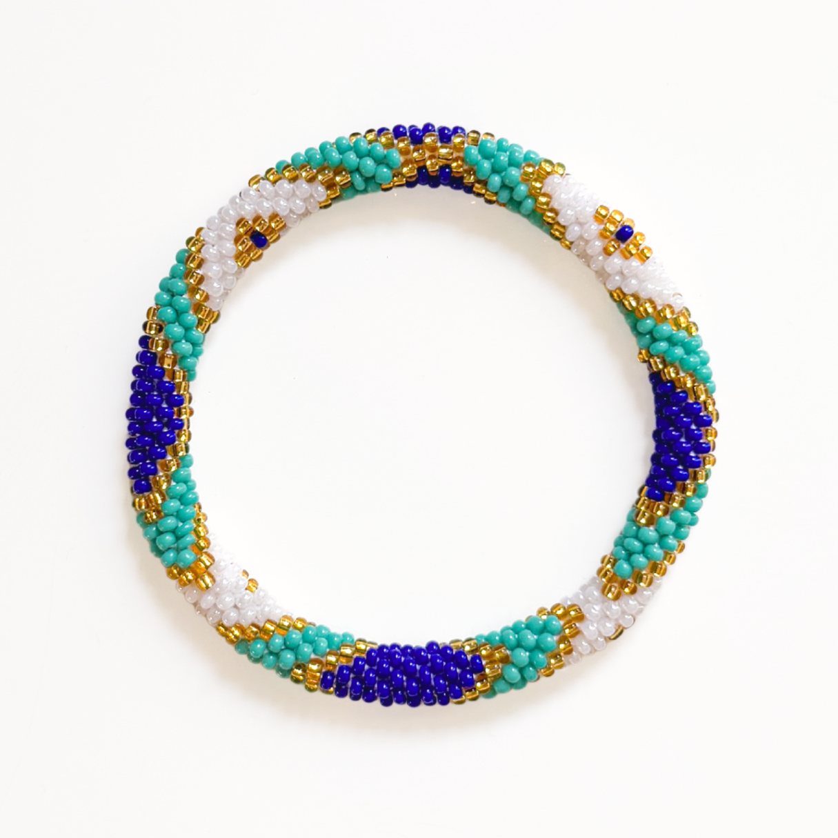 Bracelet népalais #95 (bleu, vert et doré)