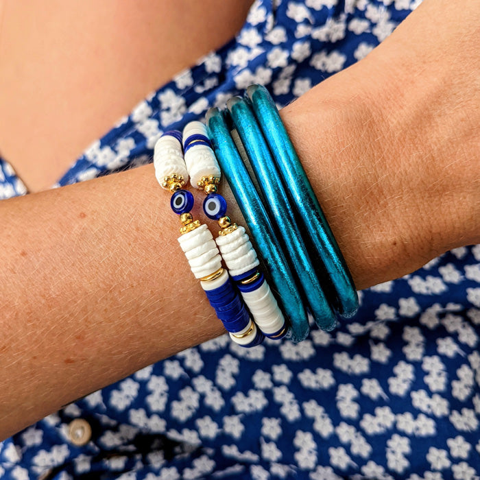 Bracelet Santorin (oeil bleu) - blanc ou bleu roi