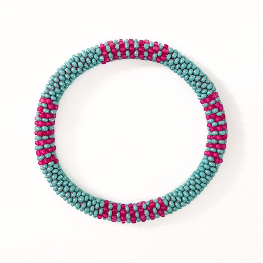 Bracelet népalais #112 vert et rose