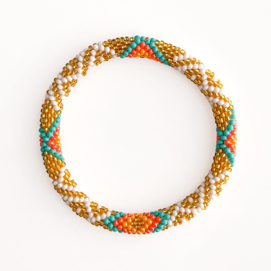 Bracelet népalais #117 (doré, orange et vert)