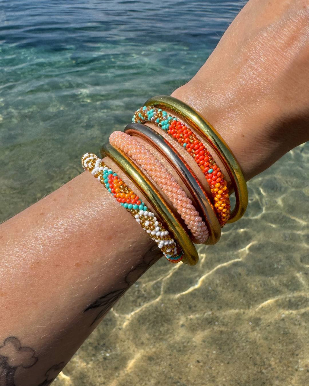 Bracelet népalais #118 (orange et doré)