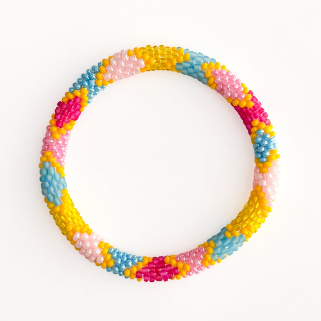 Bracelet népalais #119 (jaune, rose et bleu)