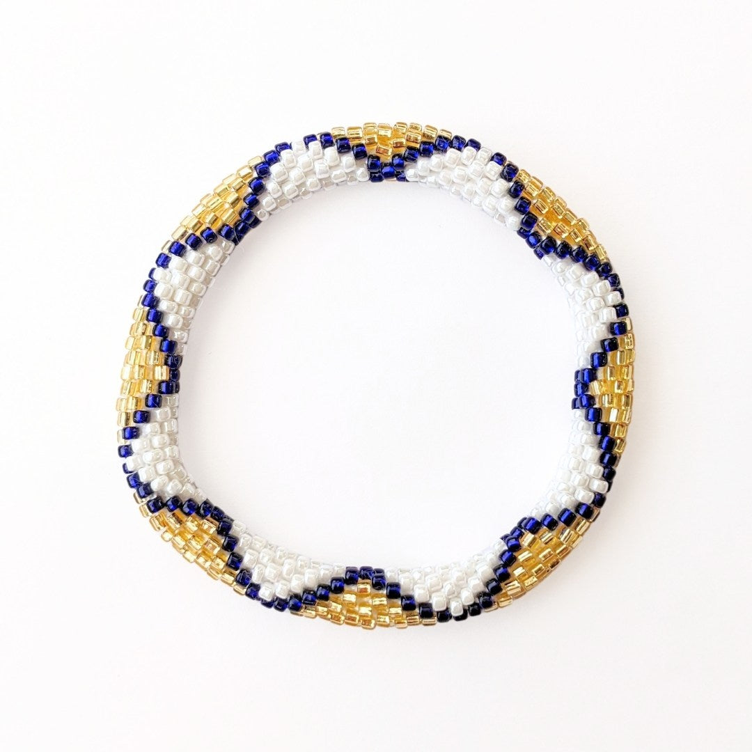 Bracelet népalais #19 (blanc, bleu et doré)