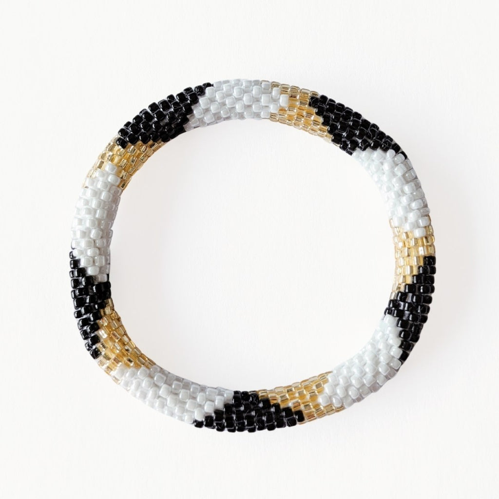 Bracelet népalais #1 (blanc, noir et doré)