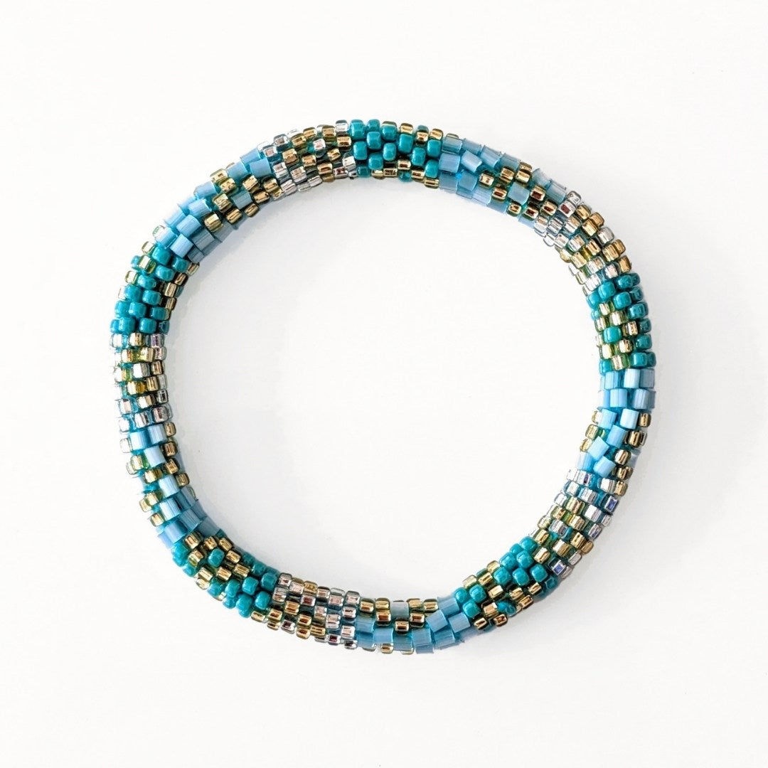 Bracelet népalais #26 (turquoise doré argenté)