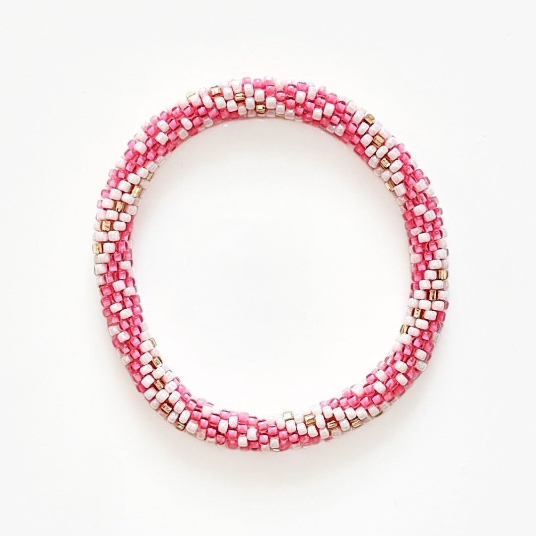 Bracelet népalais #36 (rose, blanc et doré)
