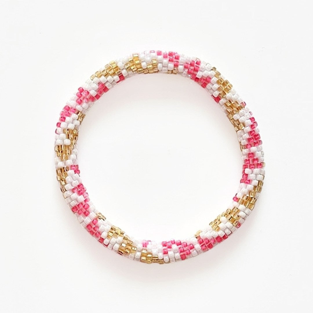 Bracelet népalais #38 (rose, blanc et doré)