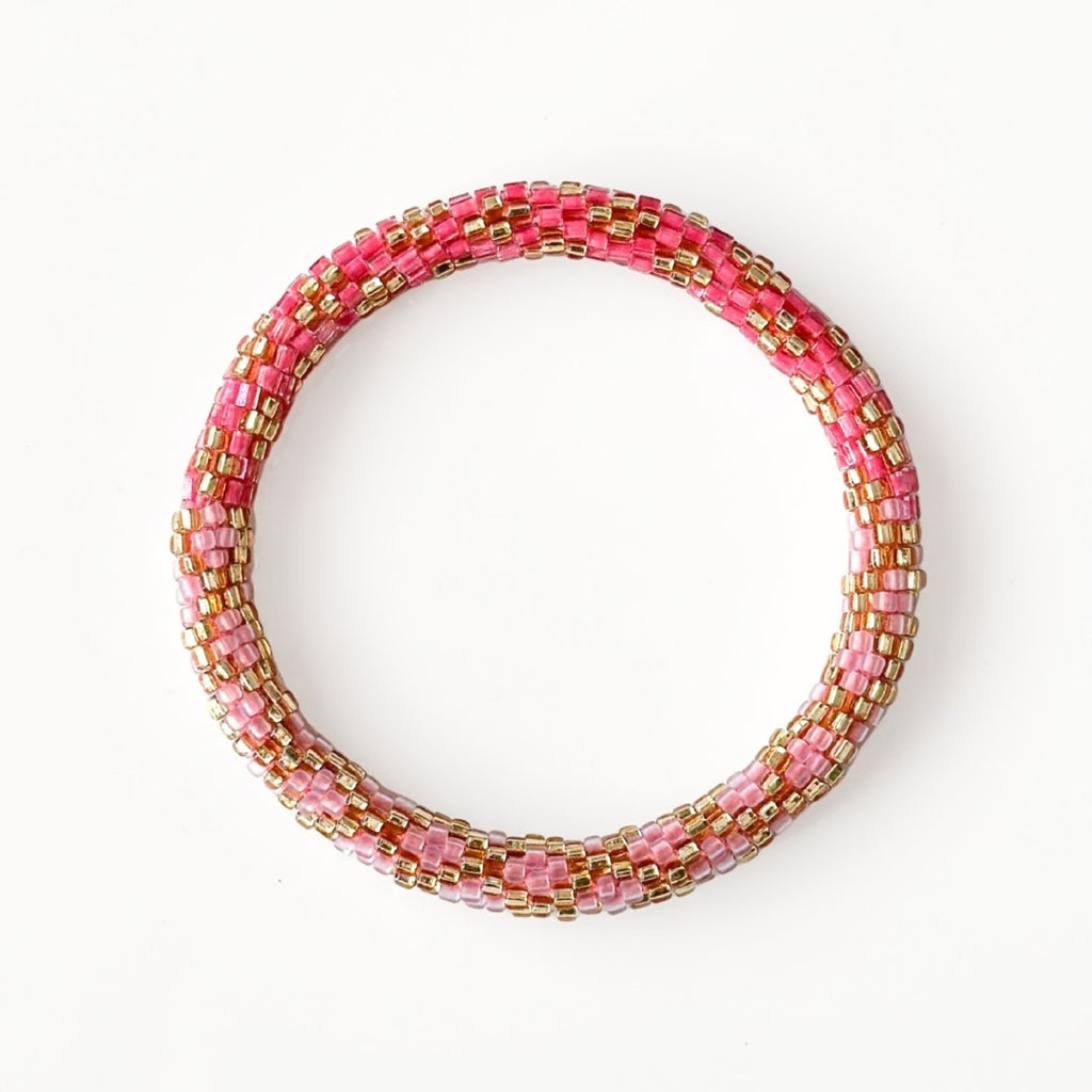 Bracelet népalais #44 (rose corail et doré)