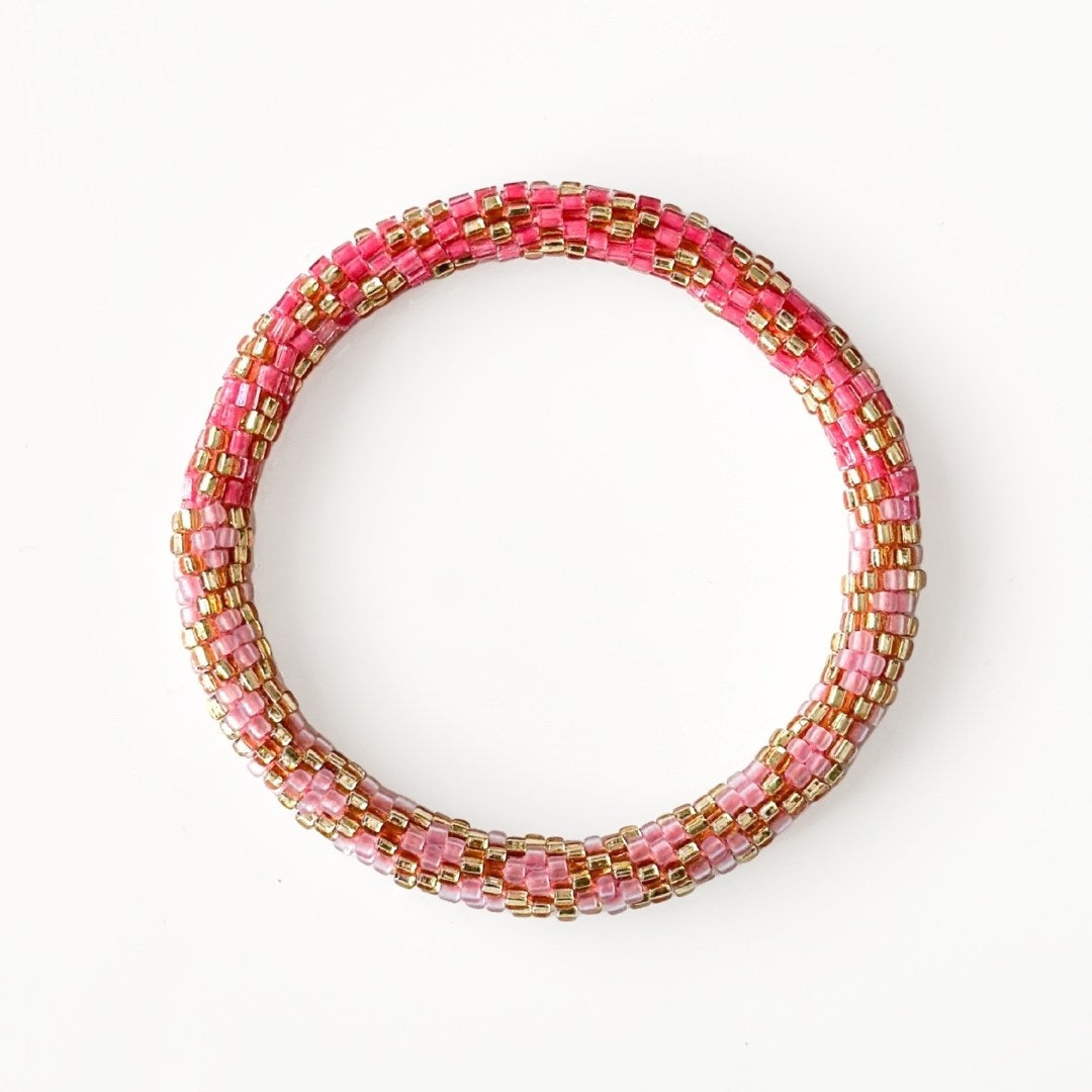 Bracelet népalais #44 (rose corail et doré)