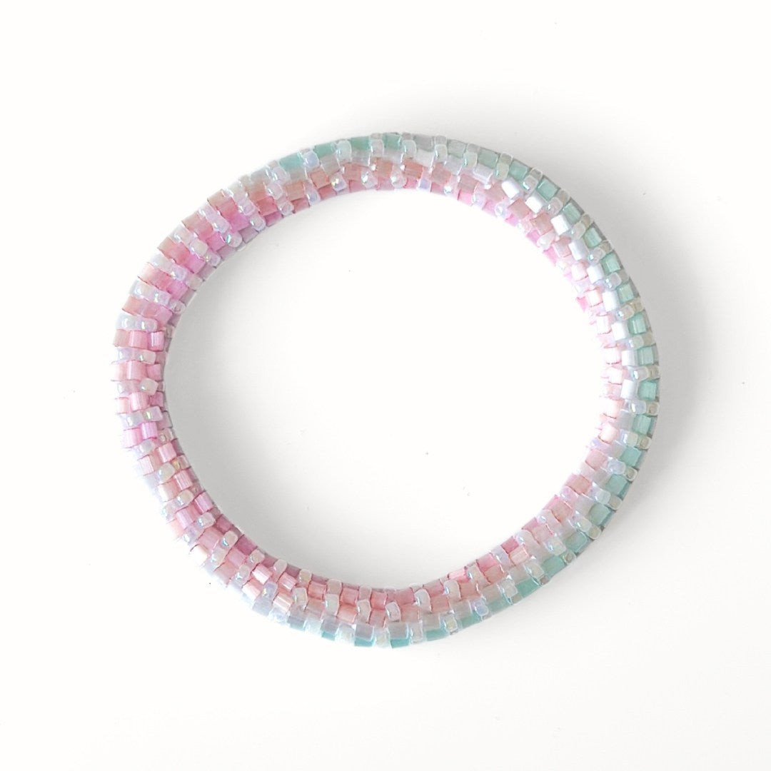 Bracelet népalais #49 (rose et bleu pastel)