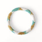 Bracelet népalais #52 (blanc, doré et vert eau)