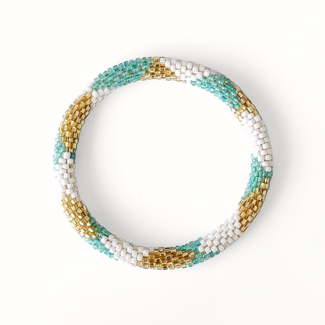 Bracelet népalais #52 (blanc, doré et vert eau)