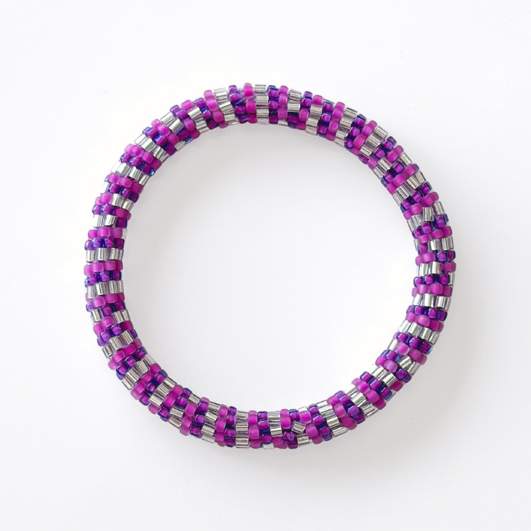 Bracelet népalais #68 (rose, violet et argenté)
