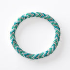 Bracelet népalais #69 (vert, blanc et argenté)