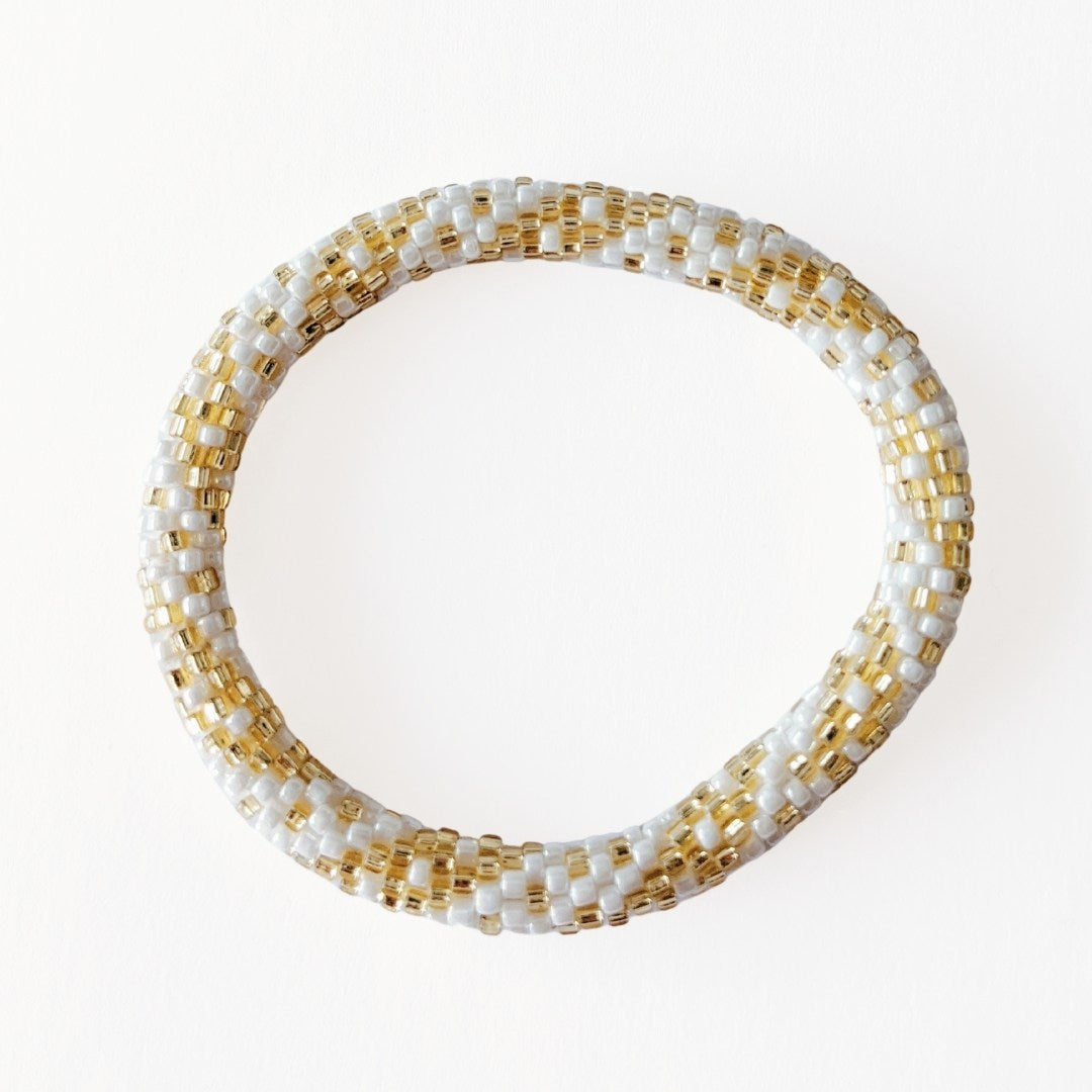 Bracelet népalais #6 (blanc et doré)