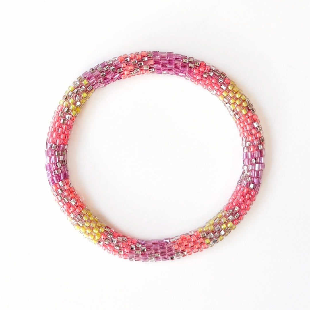 Bracelet népalais #75 (corail violet et jaune)