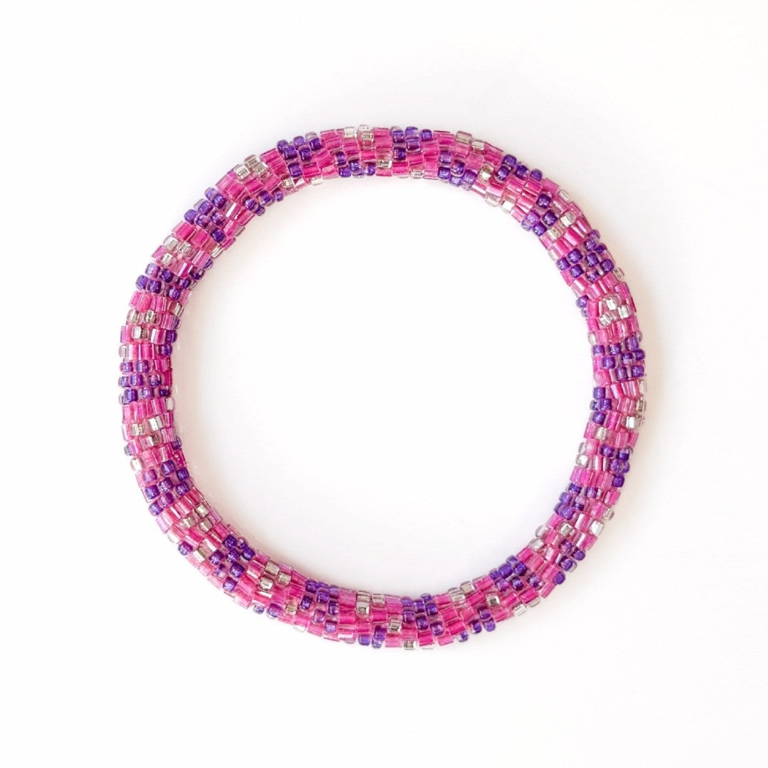 Bracelet népalais #76 (rose, violet et argenté)
